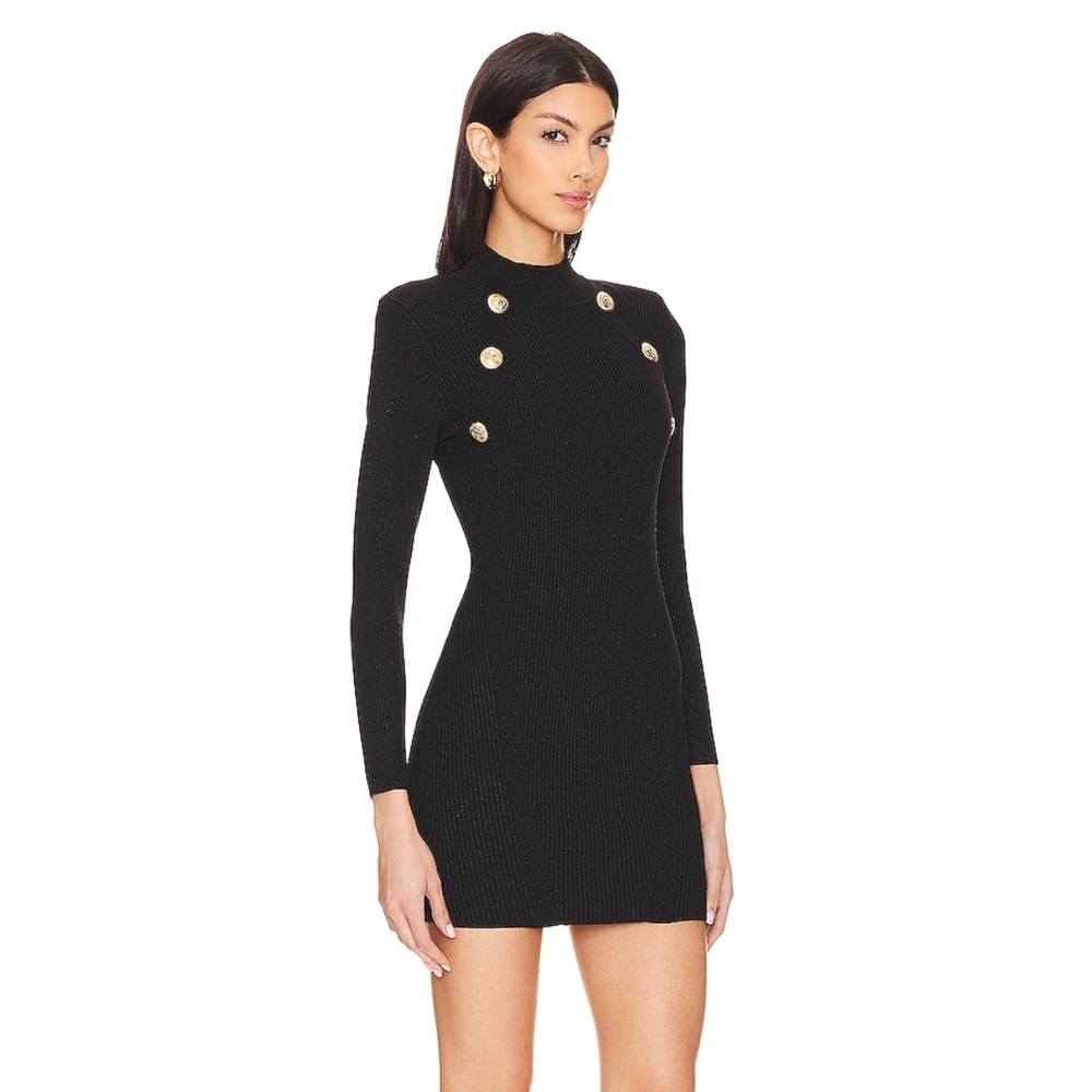 Retrofete Black Mini Dress with Gold Buttons